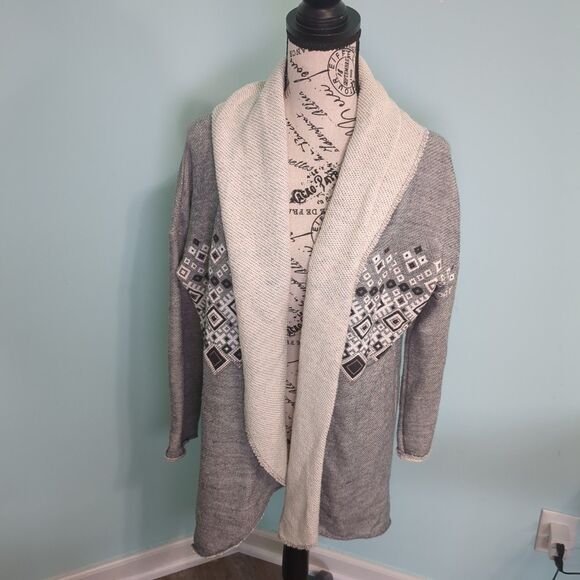 ELEMENT Heather Gray Acrylic Knit Cardigan Sweater Aztec open front medium - Picture 1 of 3